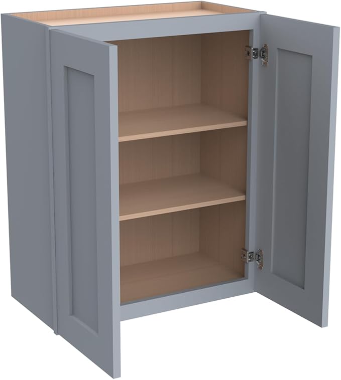 Wall-Mounted Cabinet – Solid Wood Shaker Style Medicine Cabinet with Adjustable Shelves & Soft-Close Doors for Bathroom, Kitchen, and Office Storage (Grey, 36" W x 12" D x 42" H)