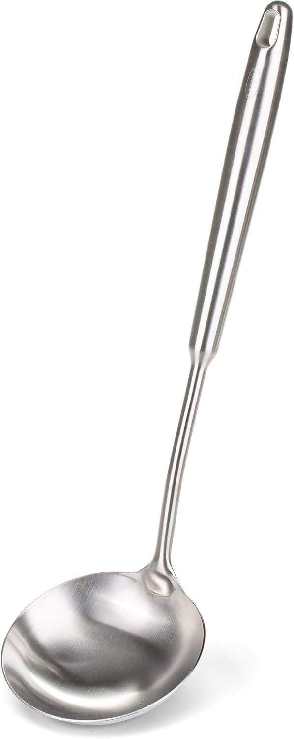 FJNATINH Stainless Steel Soup Ladle, Food Grade Metal Kitchen Utensil Ladle Spoon for Canning Soups Sauces, Easy to Clean, 15 Inches