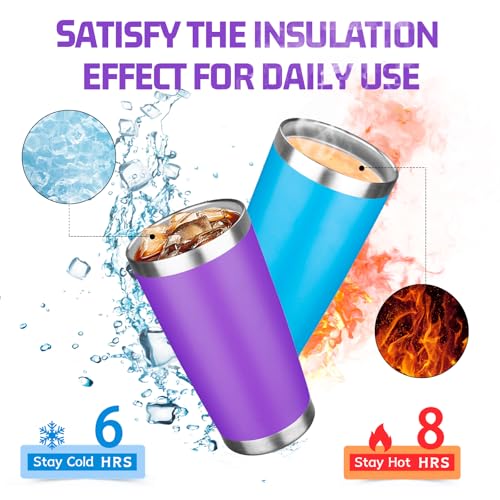 20oz Tumbler with Lid Double Wall Vacuum Insulated Travel Coffee Mug Stainless Steel Thermal Cup Powder Coated Sturdy Coffee Tumbler Bulk for Hot and Cold Beverages (20 Ounces (4 Pack) / Purple-Blue-Lavender-Yellow)