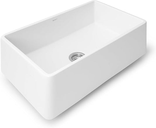 Ruvati 33 x 20 inch Fireclay Reversible Farmhouse Sink - Apron-Front Single Bowl Kitchen Sink - Resistant to High Temperatures - White - Made in ITALY - RVL2300WH