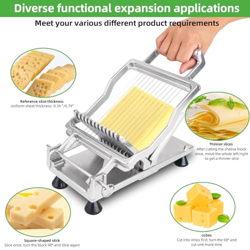 Commercial Cheese Slicer With Wire1 cm & 2 cm Cheese Cutter Butter Cutting Board Machine Aluminum Alloy Commercial Cheese Slicer with 316 Stainless Steel Wire Kitchen Cooking Baking Tool (0.39" & 0.78")