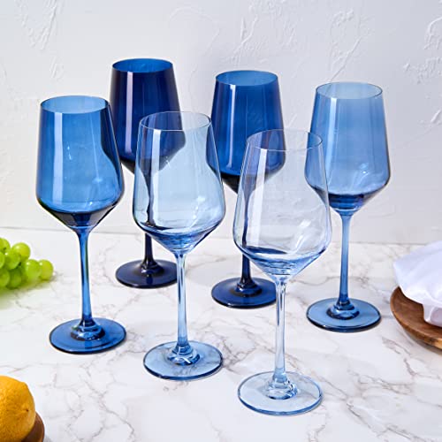 Winter Blue Christmas Wine Glasses Set of 6 Colored Crystal 12oz Navy Tall Stemmed Glassware for Holiday Celebrations (6 Count)