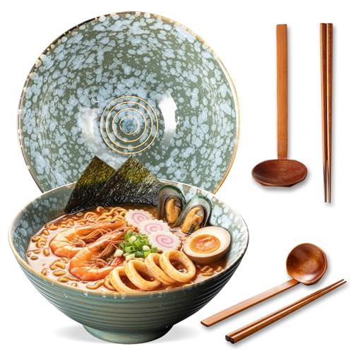8 Inch Ceramic Ramen Bowl Set of 2 (Jade Green)