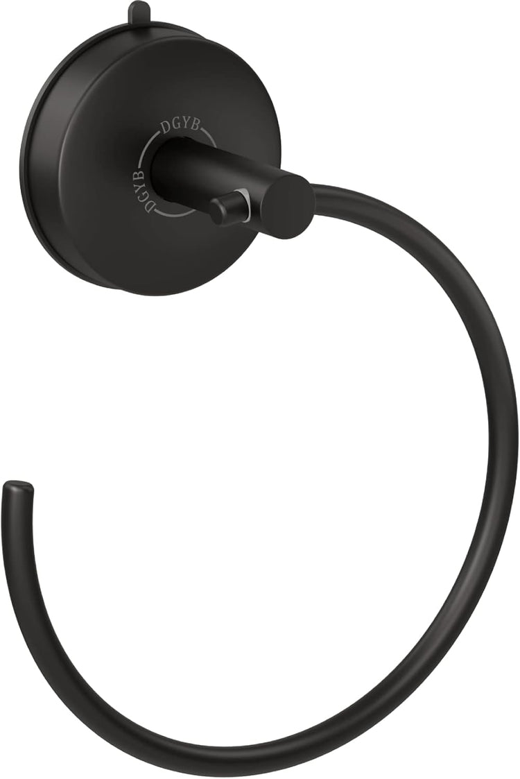 DGYB Suction Cup Hand Towel Ring Black Hand Towel Holder for Bathroom Wall SUS 304 Stainless Steel Kitchen Towel Hanger