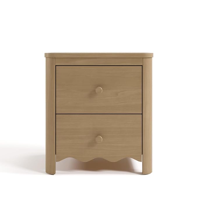 Storkcraft Casablanca 2 Drawer Nightstand (Driftwood) - GREENGUARD Gold Certified, Storage for Kids Bedroom, Premium Wood Nightstand with Elegant, Iconic Wave Detailing and Rounded Posts
