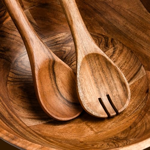 Large Wooden Salad Bowl Set 12.5 Inch with Serving Utensils (Natural / 12.5)