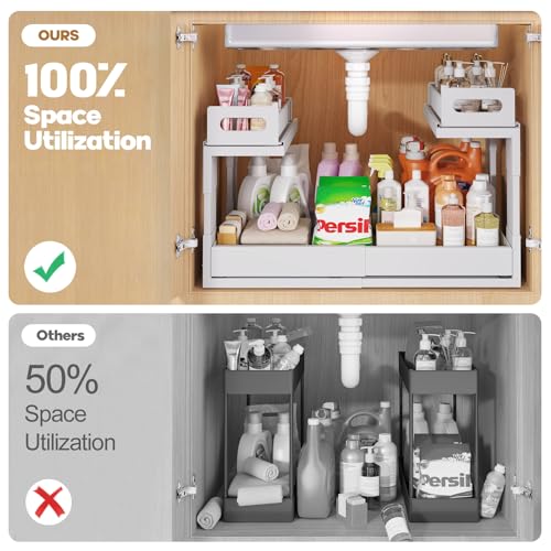 1 Pack Expandable Under Sink Organizers Storage With Upgrade Ball (1 Pack-15.3"-24.2"W / White)