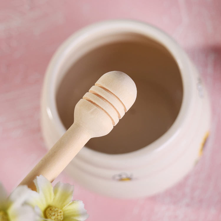 Ceramic Honey Jar With Wooden Honey Dipper
