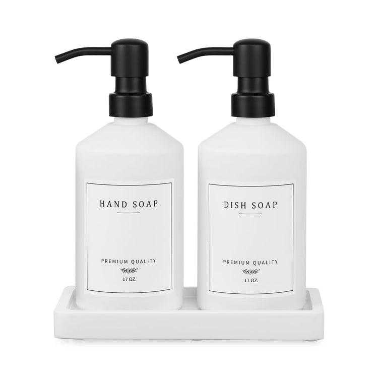 White Glass Kitchen Soap Dispenser Set (4 Count)