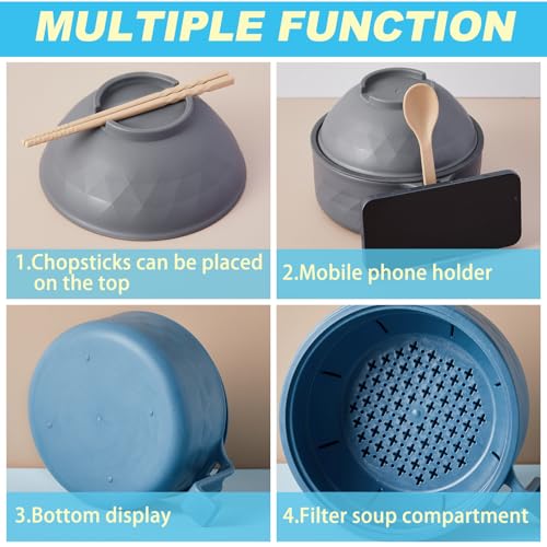 8 Sets Microwave Ramen Bowl with Utensils Bulk (Nature Tones)