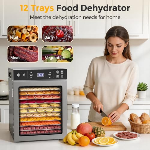 800W Food Dehydrator with 12 Trays for Jerky