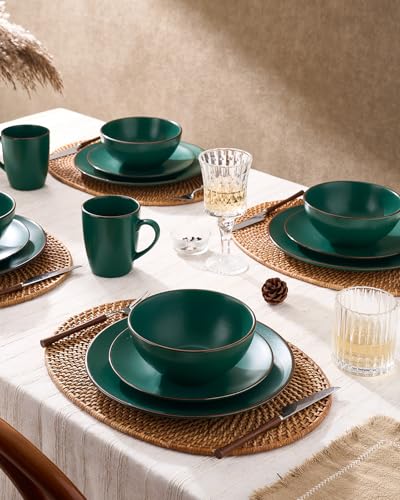 Venus Dinnerware Sets with Mugs (Dark Green / Serves 4 (16pc w/ Mug))