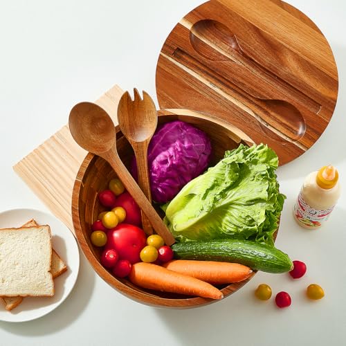 Salad Bowls Wood Salad Bowl Set with Lid 11.8 Inch Large Wooden Bowls Set Acacia Wood Serving (11.8 Inch Large Wooden Bowls)