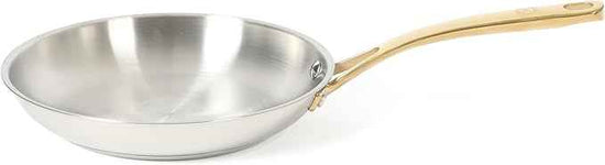 Martha Stewart Castelle 9.5-Inch Stainless Steel Frying Pan with Gold-Tone Handle – Tri-Ply Encapsulated Bottom, Oven Safe & Induction Safe Skillet for Searing and Sautéing