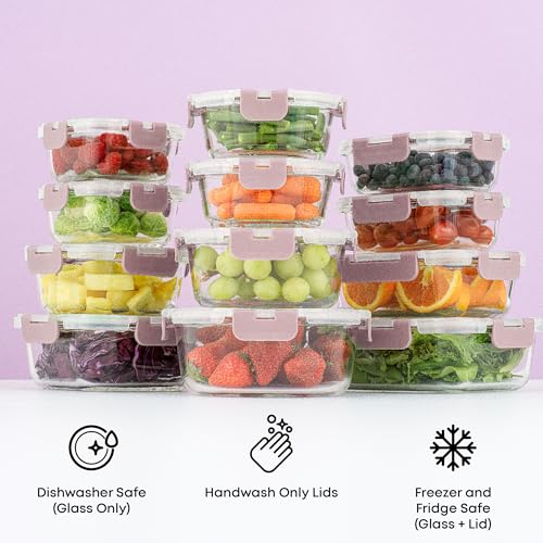 24pc Borosilicate Glass Storage Containers with Lids (Color Blushy Pink)