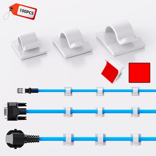 100 PCS White Adhesive Cable Clips Cord Organizer (100 Count)