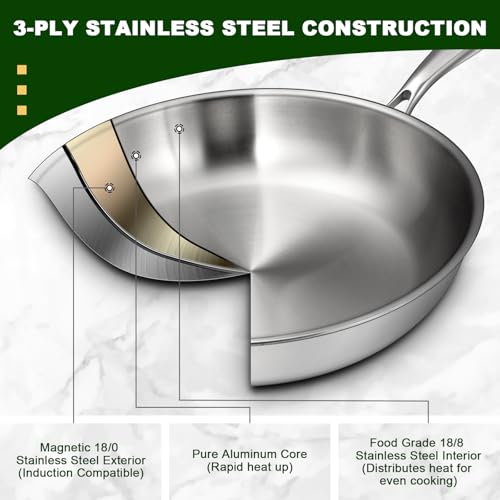 12 Inch Tri Ply Stainless Steel Frying Pan