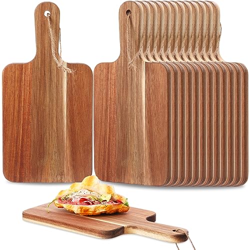 16 Pcs Acacia Wood Cutting Board with Handles Bulk (16 Count)