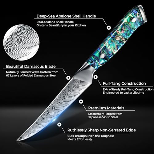 SENKEN 6 Piece Damascus Steak Knife Set (6 Count)