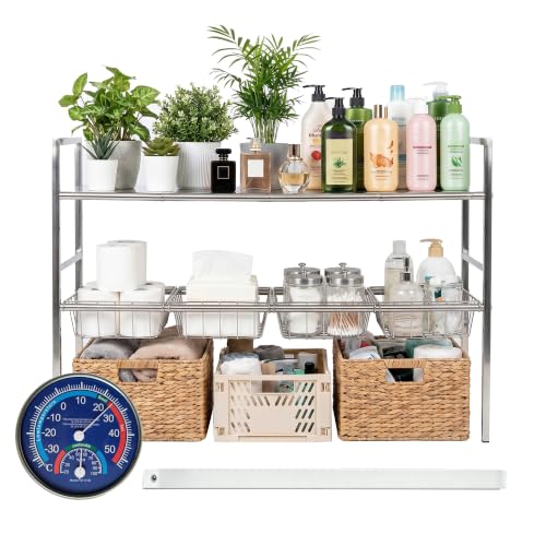 Under Sink Organizer 2 Tier Expandable bathroom Storage (4 panels 4 baskets)