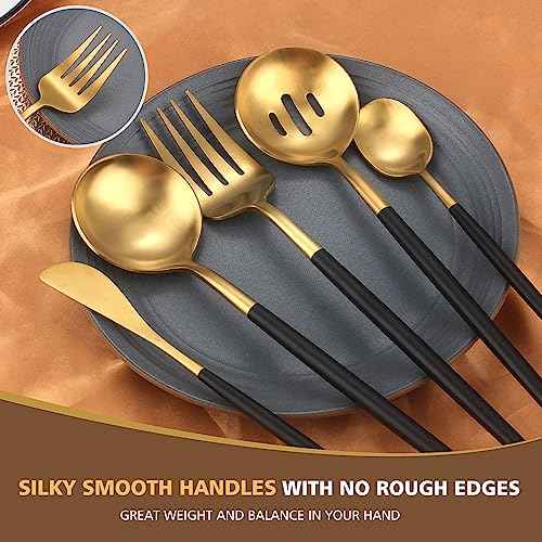5pcs Matte Black Gold Serving Set