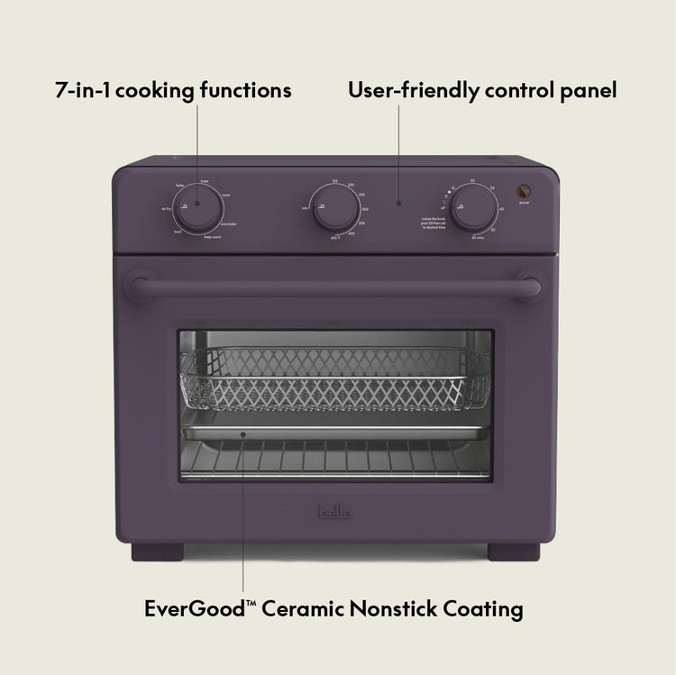 bella Air Fry Toaster Oven, 7 Preset Cooking Options, Dishwasher-Safe EverGood Coated Trays Included, 60-Minute Auto Shutoff w Audible Timer, Power Indicator Light, 1700 Watt, Plum