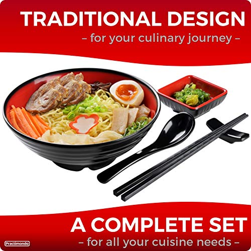 4 Noodle Bowls Set (4 Bowl Set / Red & Black)