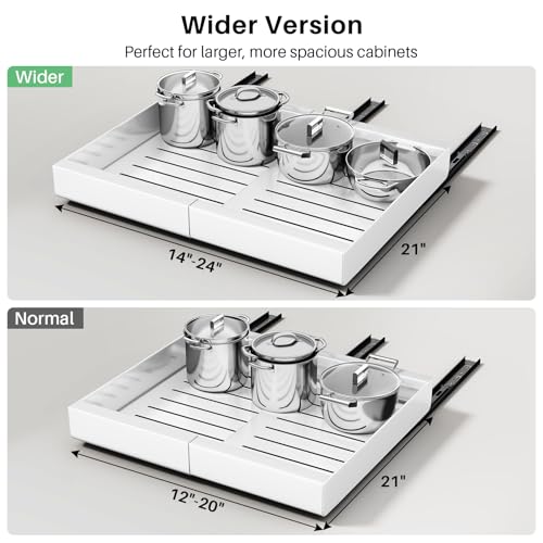 Pull out Cabinet Organizer (White / 21"D×14"-24"W(2 Pack))