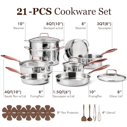 21pcs Tri Ply Stainless Steel Cookware Set