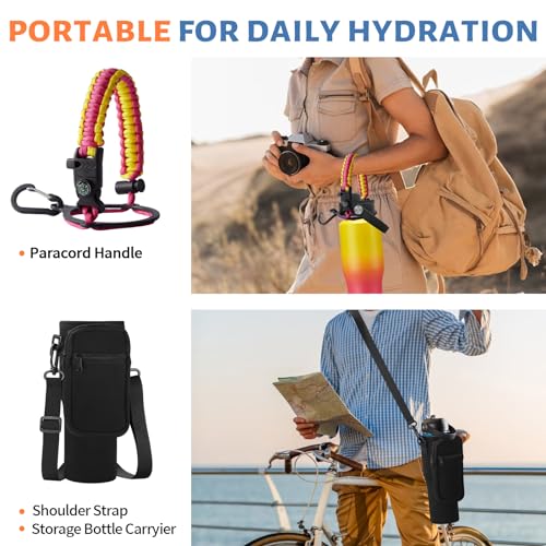 32 oz Travel Coffee Mug & Water Bottle Fits Car Cup Holder Straw Spout Lids (Yellow Pink / 32 Ounces)