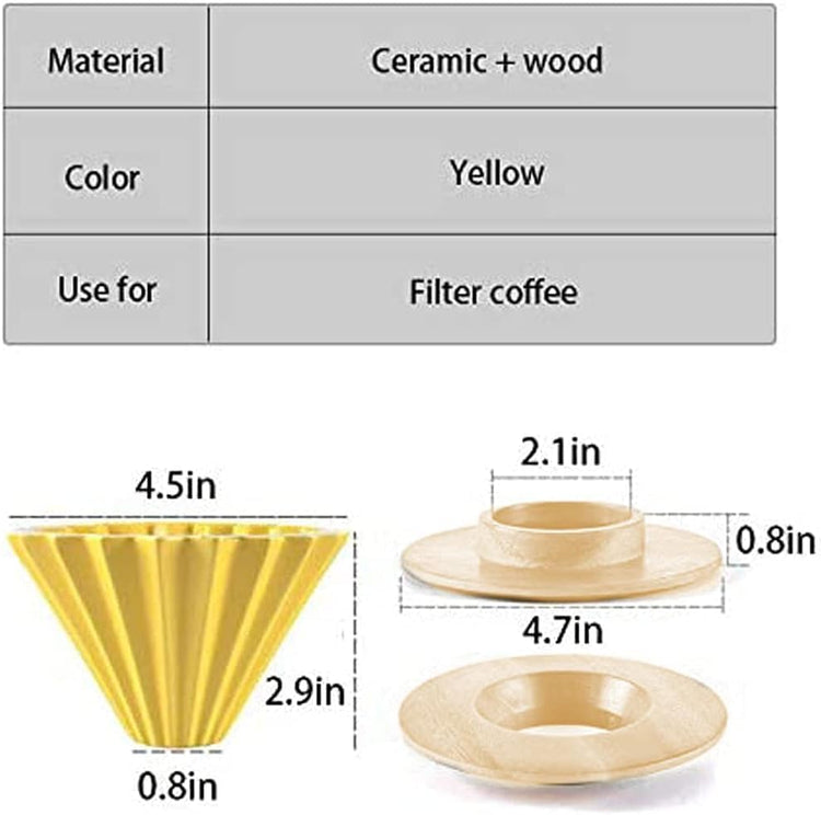 Ceramic Coffee Dripper Pour Over Coffee Maker with Wood Stand Elegant Flower Shape Filter