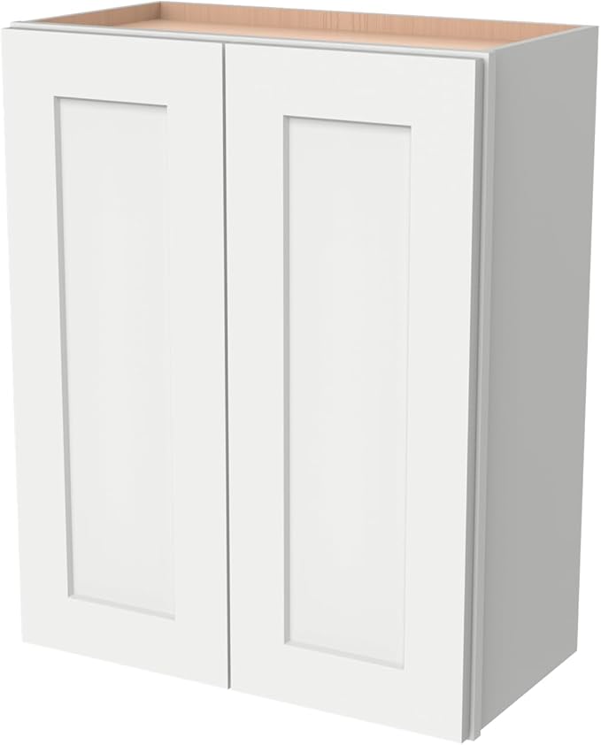 Wall-Mounted Cabinet – Solid Wood Shaker Style Medicine Cabinet with Adjustable Shelves & Soft-Close Doors for Bathroom, Kitchen, and Office Storage (Origami White, 24" W x 12" D x 30" H)