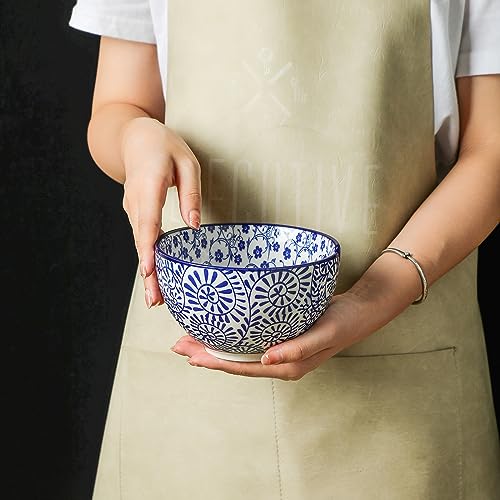 Ceramic Ramen Bowls Set (6 inch, 4pcs / Vintage Blue)