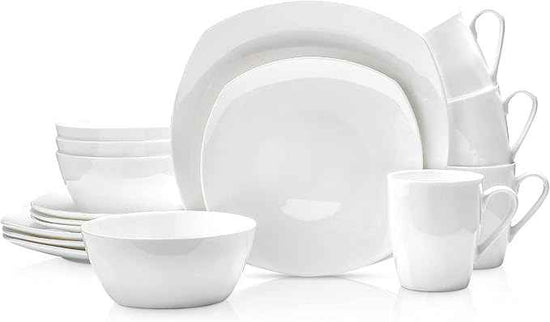 Stone Lain Bone China Soft Square 16 Piece Dinnerware Set, White
