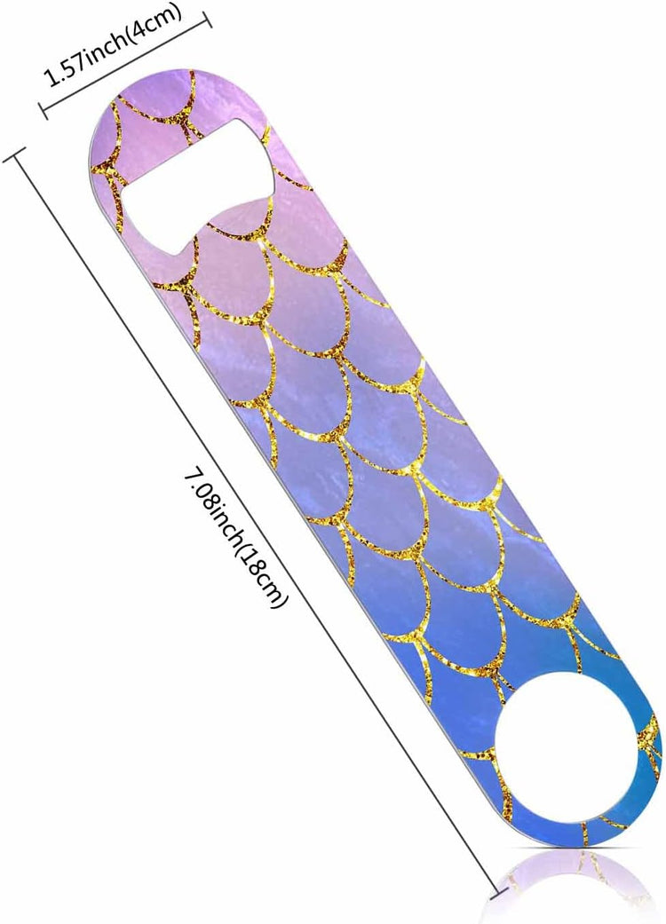 Mermaid Fish Scales Stainless Steel Bottle Opener Blue Pink Purple Gold Stitching Hand Painted Flat Beer Bottle Opener Keychain for Home Kitchen Bar Restaurant Party Birthday Gift