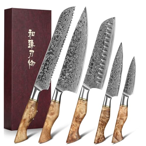 Damascus Kitchen Knives Set