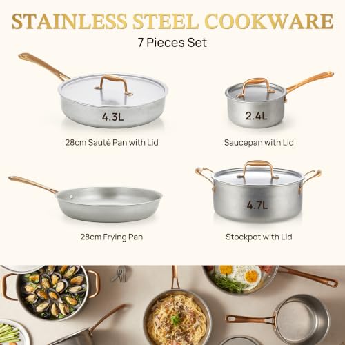 7 Piece Retro Stainless Steel Cookware Set