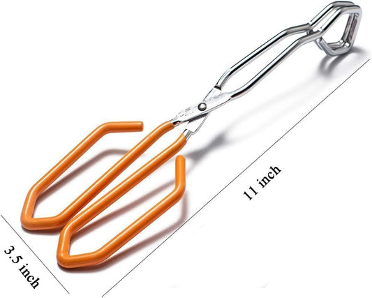 Stainless Steel Scissor Tongs, Heavy Duty, Kitchen Tongs for Food Cooking Barbecue BBQ Grilling and Serving 2pcs Orange