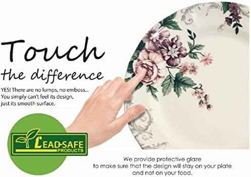 Tudor Royal Collection 30 Piece Round Dinnerware Set, Service for 6, Aster Pink Design, Red Floral, Plates Bowls Saucers Mugs Dishes, High Gloss Premium Quality