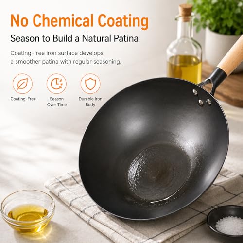 High Purity Iron Carbon Steel Wok with Lid (11.80 inch)
