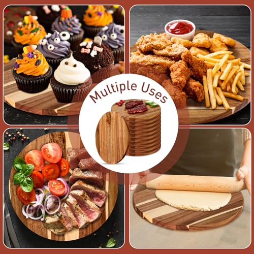 6 Pack 12" Acacia Wooden Round Cutting Boards Bulk 0.6 Inch Thick Round Charcuterie Board Smooth Surface Multipurpose Chopping Serving Tray for Pizza Fruit Vegetables Bread (6 Count)