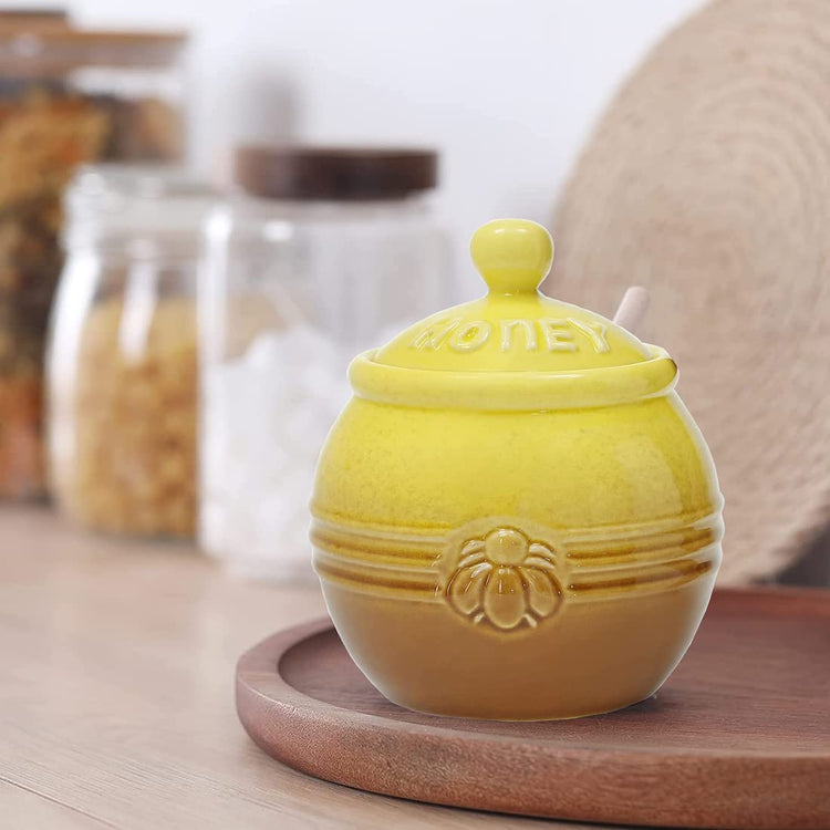12oz Ceramic Honey Jar with Wooden Dipper Stick