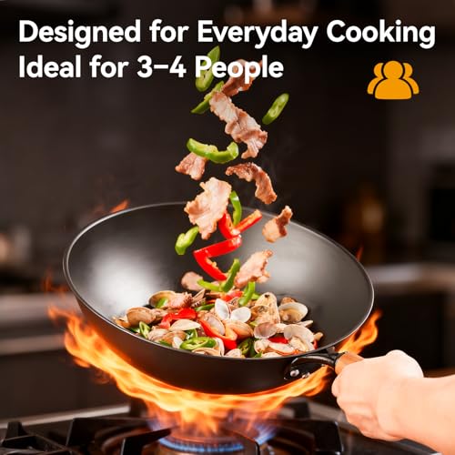 Carbon Steel Wok Pan (12.6 Inch Flat Bottom)