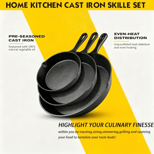 Cast Iron Skillet Set 3 Piece 6 8 10 Inch Pre (6.8.10)