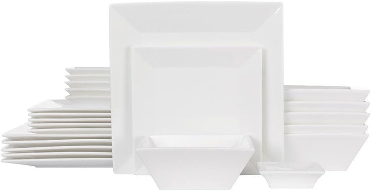 Porlien 24-Piece Classic Square Dinnerware Set for 6-Off White Plates