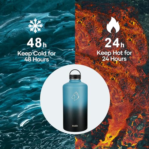 1 Gallon Water Bottle Insulated with Straw & 3 Lids (128 Ounces / Indigo Crush)