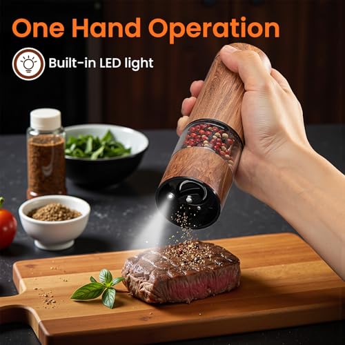 Electric Salt and Pepper Grinder Set Rechargeable (Wood Grain)