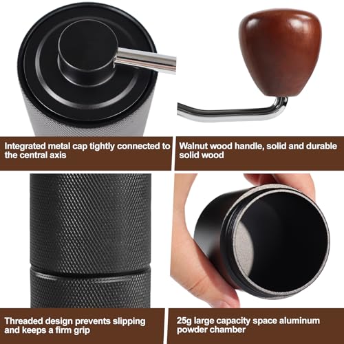 Manual Coffee Grinder Gift Box Detachable Stainless Steel Conical Burr Aluminum Coffee Bean Grinder with 25 Grinding Settings Cleaning Brush Grindable Espresso Moka Pot for Camping Black (Detachable / Black)