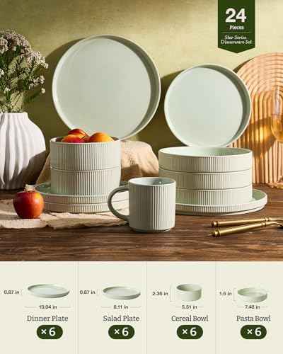 Stoneware Dinnerware Set with Pasta Bowls (24 Count)