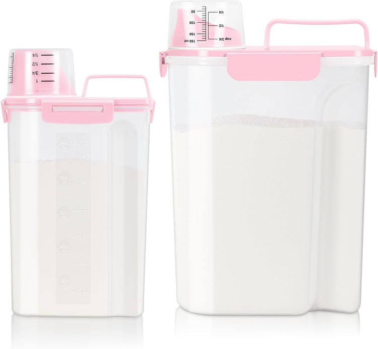 TBMax Rice Container 2 Pack, Airtight Cereal Container Oatmeal Storage with Easy-pouring Spout & Handy Cup for Flour Grain Beans, Pet Dog Cat Bird Food Storage Dispenser-Pink